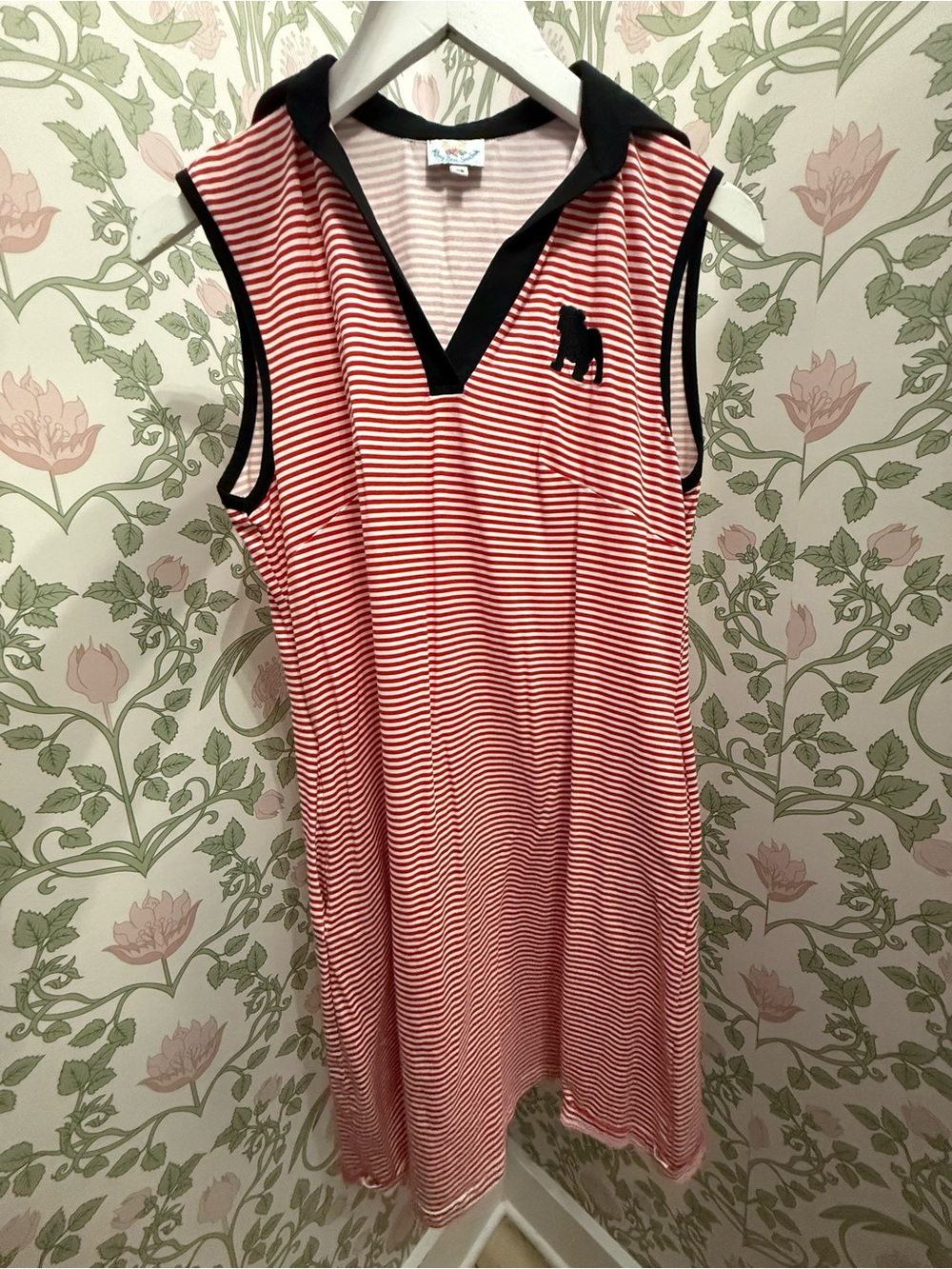 Sleeveless Red & White Striped Polo Dress UGA with Black Trim - XS